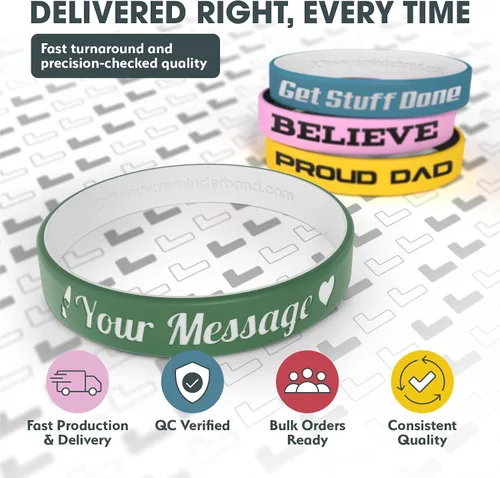 Vista 5 de Reminderband - Pulseras lujosas de silicona y goma para motivación, eventos, regalos, apoyo, recaudación de fondos y concientización, para hombres