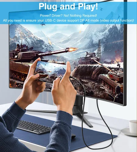 Vista 2 de Cable USB C a VGA de 3 pies VGA a USB C Tipo-C a 15 Pin D-Sub Cable adaptador 100% Plug & Play, resolución Full HD 1080P, universal compatible