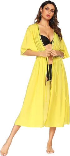 Vista 3 de Ekouaer Pareos para traje de baño para mujer, sexy, frente abierto, bikini, kimono, cárdigan, salida de baño, ropa de playa larga y fluida