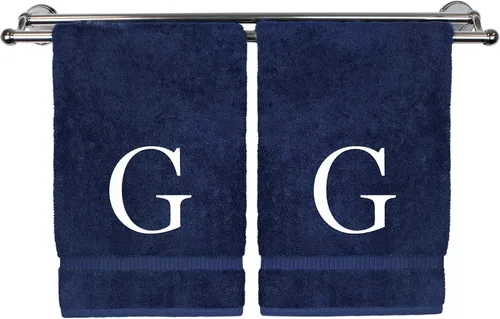 Vista 12 de Toalla de mano monogramada, regalo personalizado, juego de 2 - Toalla bordada con letra de bloque dorada - Extra absorbente 100% algodón turco