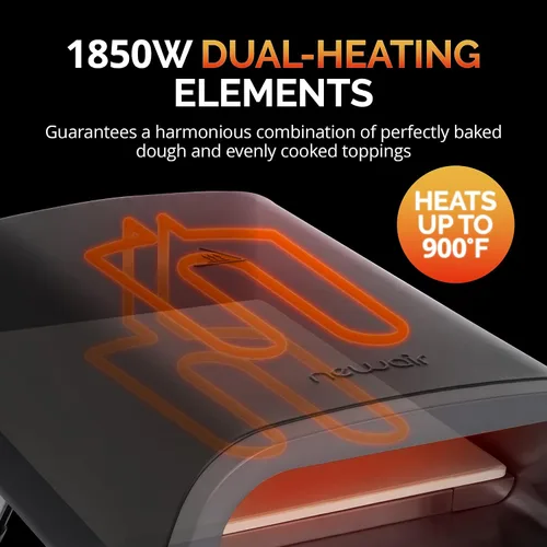 Vista 3 de Newair Horno eléctrico portátil de pizza de 12 pulgadas Máquina de pizza de encimera de 900 °F para uso en interiores y exteriores Elementos