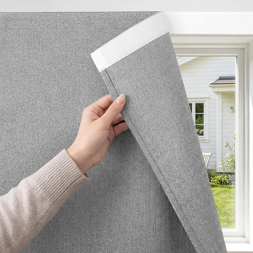 Vista 9 de Foxdecor Cortinas opacas adhesivas para dormitorio, sala de estar, 36 pulgadas de largo, sin taladro, aislamiento térmico y protección UV, cortinas
