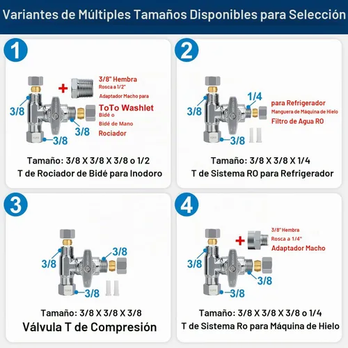 Vista 9 de Válvula Add-A-Tee de parada angular de latón, válvula de T de compresión de 3/8 x 3/8 x 1/4, Adaptador de agua de alimentación para refrigeradores