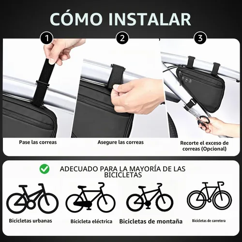 Vista 5 de Bolsa de almacenamiento para cuadro de bicicleta WOTOW, bolsa triangular reflectante resistente al agua con dos bolsillos laterales, bolsa