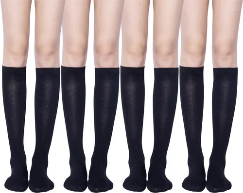 Vista 7 de Senker Fashion Calcetines altos hasta la rodilla para mujer, calcetines largos blancos de tubo negro a rayas para botas al aire libre deporte casual