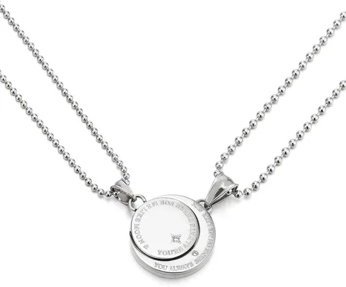 Vista 11 de Un par collar de parejas los amantes acero luna y sol colgante con circonita cúbica para hombre mujer amigos