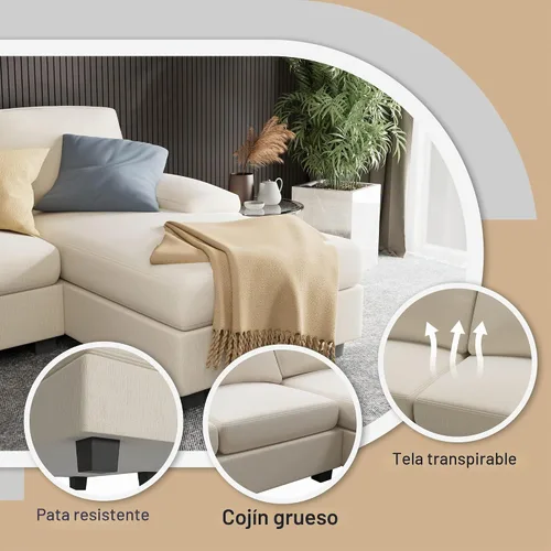 Vista 3 de Furniwell - Sofá seccional convertible, juego de sofá de 4 plazas para sala de estar en forma de U, sofá modular moderno de tela con chaise doble