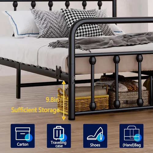 Vista 7 de erosoei Base de cama matrimonial completa de metal con espacio de almacenamiento, base de cama de acero de 74.8 pulgadas con almohadillas