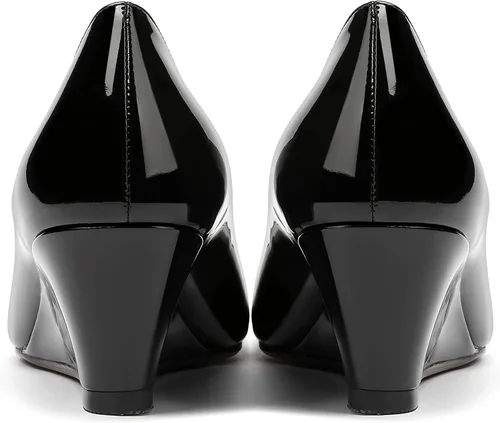 Vista 4 de MERRORI Zapatos de tacón bajo para mujer, con punta redonda, de charol sólido, de 2 pulgadas