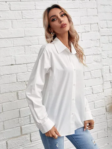 Vista 4 de SheIn Blusa básica de manga larga con botones para mujer