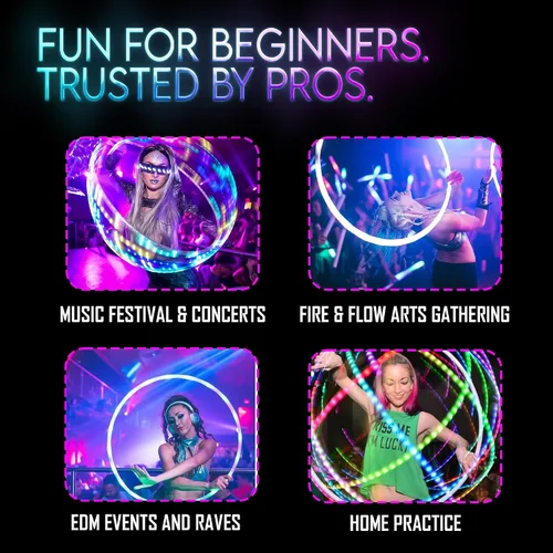 Vista 7 de UltraHoop Shuffle LED Hoop – Aro LED inteligente con cambio de color automático y más de 100 patrones de luz – Recargable, plegable, juguetes