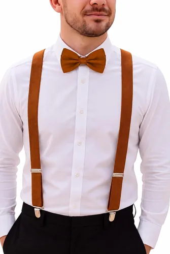 Vista 19 de Juego de tirantes y pajarita para hombre, tirantes ajustables en Y con pajarita a juego para bodas y uso formal Negro