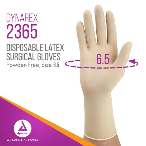 Vista 2 de Dynarex 2365 - Guantes quirúrgicos desechables estériles de látex, sin polvo, empaquetados en pares, uso médico y sanitario, clínica veterinaria