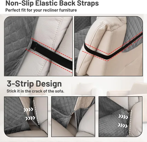Vista 5 de Fundas para sofá reclinable, 100% impermeables, de terciopelo en forma de L, para sofás y mascotas, lavables, antideslizantes, con bolsillos
