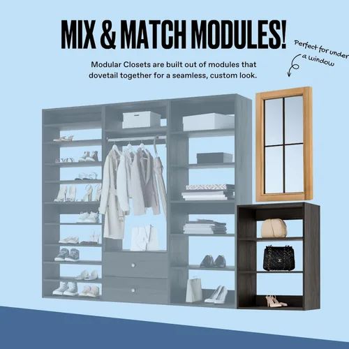 Vista 3 de Modular Closets Vista Collection - Unidad organizadora de armario integrada de madera con torre corta (gris, 18 pulgadas de ancho)
