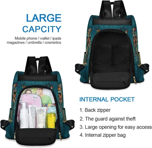 Vista 3 de ALAZA - Mochila para mujer, antirrobo, a la moda, bolsa de hombro, estampado de búho y étnico