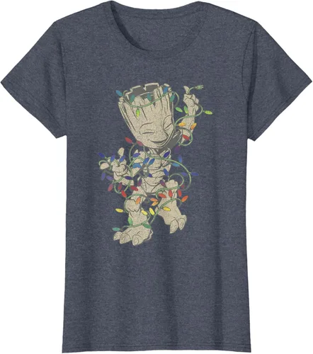 Vista 11 de Marvel Camiseta de luces navideñas Guardians Of The Galaxy Groot, Negro, S