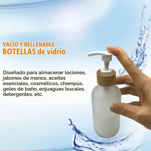 Vista 3 de 2 botellas de vidrio esmerilado rellenables vacías de 8.5 fl oz/8.3 onzas, contenedor de botellas de almacenamiento con cabezal de bomba de tornillo