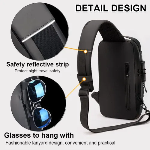 Vista 5 de HOXSURY Sling Backpack USB Anti-Theft Waterproof Chest Daypack Casual Shoulder Bag Grey