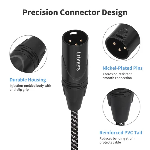 Vista 5 de Cable XLR de ángulo recto hembra a macho de 1.5 pies, cable adaptador XLR de 3 pines de 90 grados, conectores de bloqueo de aleación de zinc, doble