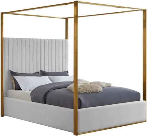 Vista 10 de Meridian Furniture JonesBlack-Q Jones Collection Modern Cama Queen tapizada contemporánea, terciopelo negro, acolchado de canal, marco de latón