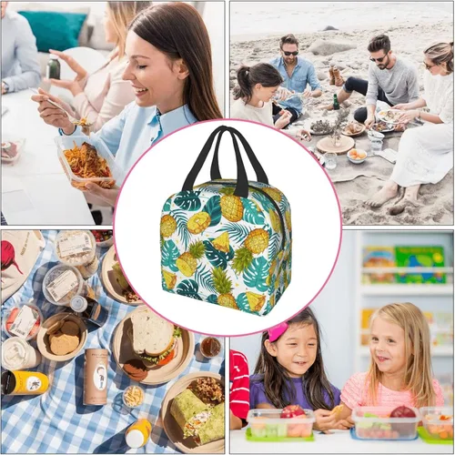 Vista 9 de Bolsa de almuerzo aislada Hmklpi con piñas, bolsillo frontal, reutilizable, con cierre de cremallera para hombres y mujeres