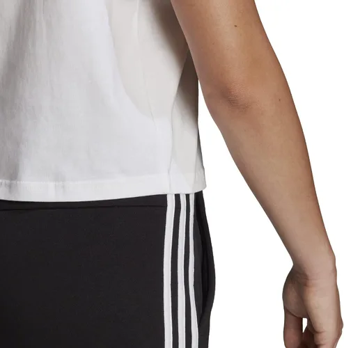 Vista 4 de adidas Camiseta corta de 3 rayas Essentials para mujer, Negro-blanco