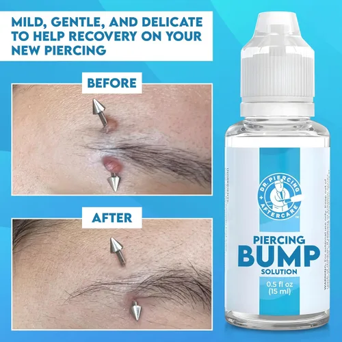 Vista 2 de Dr. Piercing Aftercare Keloid Bump Solution Drops 15mL - Fórmula salina suave con provitamina B5 para el cuidado de los golpes - Limpiador