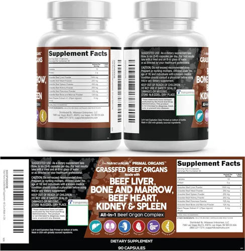 Vista 8 de Cápsulas de hígado de res alimentada con pasto de Clean Nutraceuticals - Suplemento de calidad premium empaquetado con corazón de res, bazo