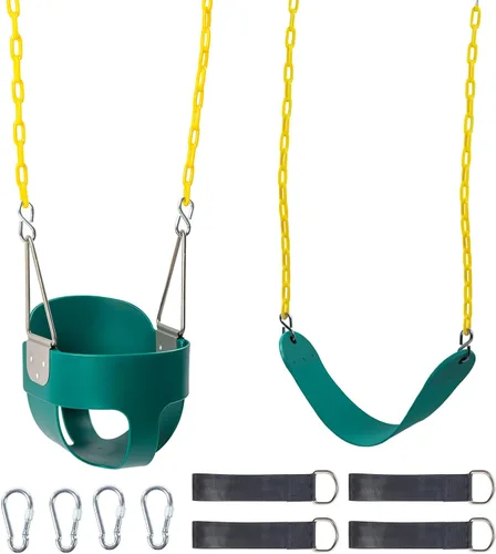 Vista 11 de Ktaxon Columpio de cubo para niños pequeños, asiento completo de cubo para niños con cadenas revestidas y ganchos de bloqueo, juego de columpios