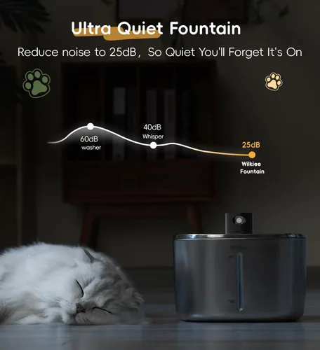 Vista 6 de Fuente de agua para gatos de acero inoxidable, fuente para gatos de 4.1 L, dispensador de agua inalámbrico para gatos y perros en interiores
