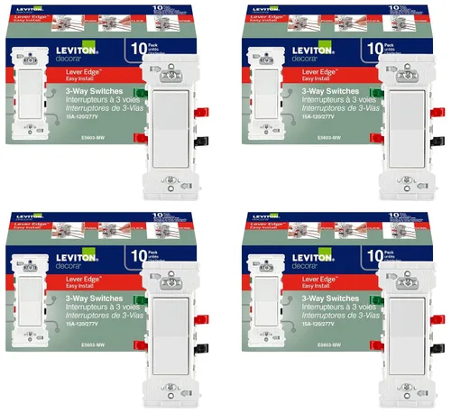 Vista 9 de Leviton Lever Edge - Interruptor basculante de 3 vías de 15 amperios, E5603-SW, color blanco