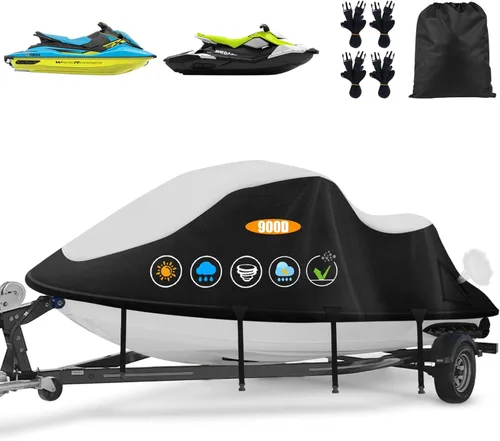 Vista 10 de Cubiertas para Jetski, Cubierta Waverunner 420D mejorada impermeable, cubierta duradera para Jet Ski de 3 plazas con 2 ventilaciones de aire, 4