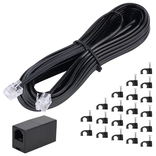 Vista 12 de Cable de extensión de teléfono, cable de línea de teléfono (15 pies - Negro) con conector RJ11 estándar