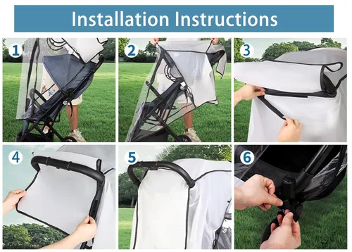 Vista 8 de Funda universal para la lluvia para cochecito, protector contra la intemperie transpirable transparente con cremallera impermeable, protección