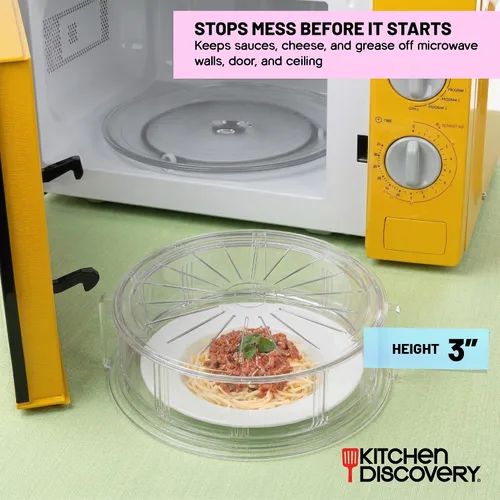 Vista 2 de Kitchen Discovery - Cubierta para microondas a prueba de salpicaduras, protege contra salpicaduras y salpicaduras. Cubierta transparente