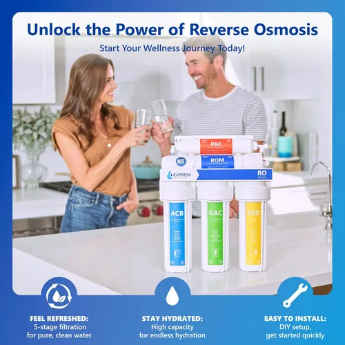 Vista 2 de Express Water Sistema de filtración de agua de ósmosis inversa - Sistema de filtro de agua RO de 5 etapas con grifo y tanque - Filtro de agua debajo