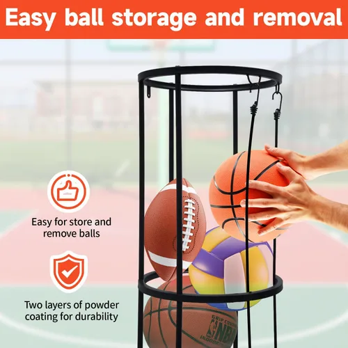 Vista 4 de Estante de almacenamiento para pelotas de garaje, soporte vertical de pared para fútbol, voleibol, fútbol, baloncesto, organizador de almacenamiento