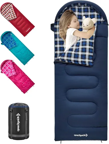 Vista 12 de KingCamp 45°F Kids Sleeping Bag, 100% Flannel Sleeping Bag for 10-12 Child