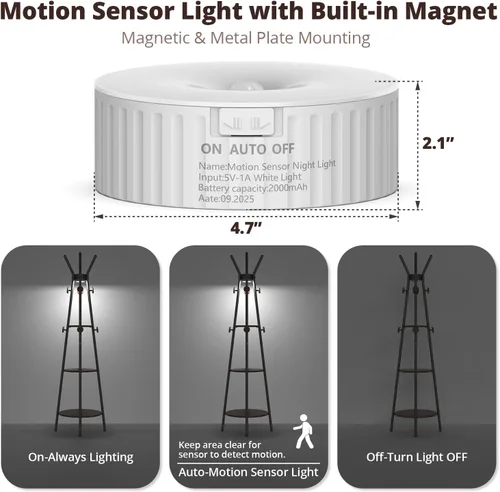 Vista 7 de young master Perchero, Perchero independiente con 3 estantes y 12 ganchos, Árbol perchero con luz con sensor de movimiento para entrada, sala