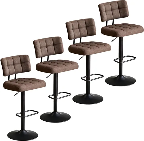 Vista 10 de Juego de 2 taburetes de bar giratorios de altura ajustable, taburetes de barra de tela de lino sin brazos con reposapiés para cocina, hogar, bar