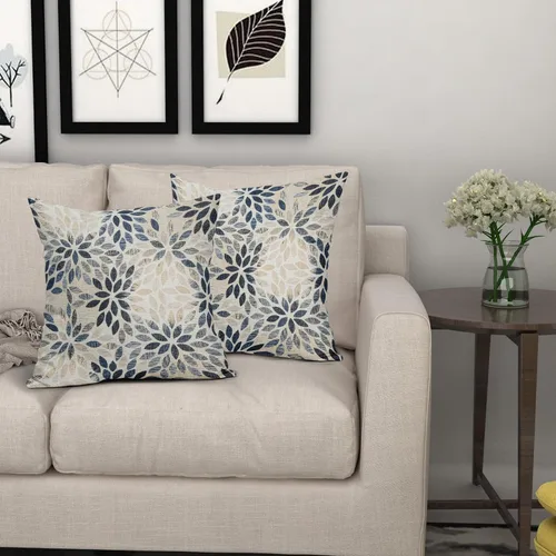Vista 7 de Juego de 2 fundas de almohada de dalia azul marino de 20 x 20 pulgadas, fundas de almohada cuadradas decorativas de flores geométricas rústicas