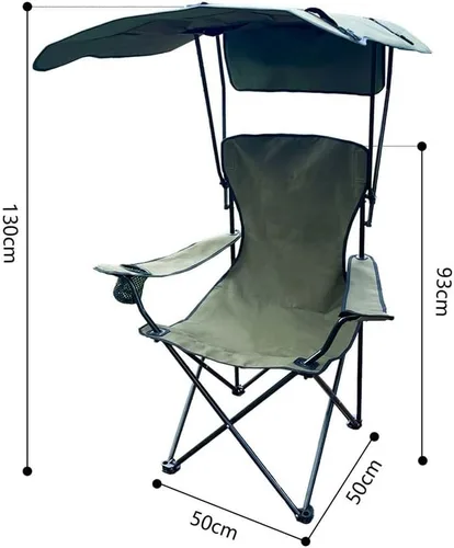 Vista 3 de Folding Camping Chair with Canopy, Portable Outdoor Chair with Sun Shade, 50×50×130Cm, for Camping, Hiking, Fishing, Beach