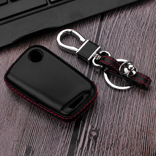 Vista 6 de Hombres Mujeres Cuero Genuino Llavero Funda Para Volkswagen/Para Skoda/Para Audi/Para Asiento Flip Car Remote Key Case Funda Funda Con Kit Llavero