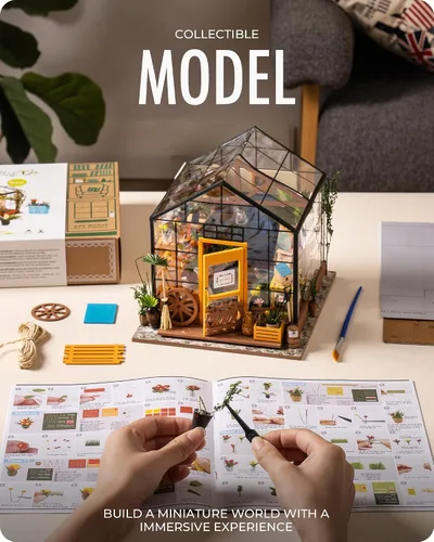 Vista 9 de Rolife Kit de casa de muñecas en miniatura y kits de rincón de libros (invernadero de Caty+casa de jardín)