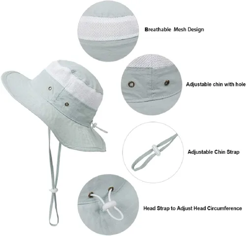 Vista 4 de Muryobao Sombrero de sol de verano para niños pequeños con protección UV para pesca en la playa