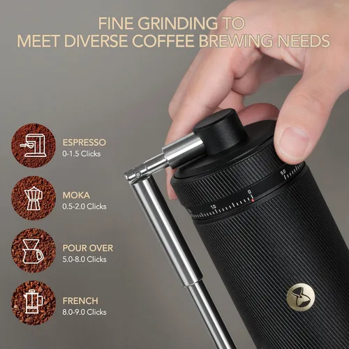 Vista 5 de Timemore S3 Molinillo de café manual - Ajuste externo con rebaba patentada de acero inoxidable Molinillo de café manual de alta precisión Negro