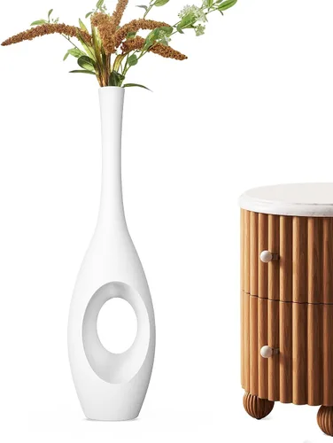 Vista 12 de Jarrón de piso negro de 60 cm – Cuerpo ovalado en forma de dona con cuello delgado de 7,6 cm, jarrones decorativos altos modernos para sala