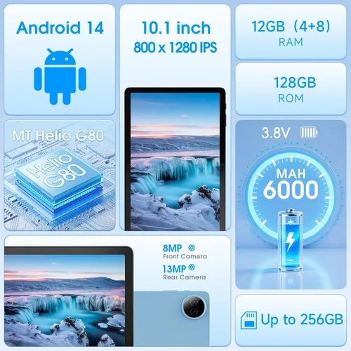 Vista 2 de DigiLand Tablet Android con pantalla táctil HD, tableta WiFi para estudio, lectura y transmisión, tableta ligera para el hogar, estudiantes