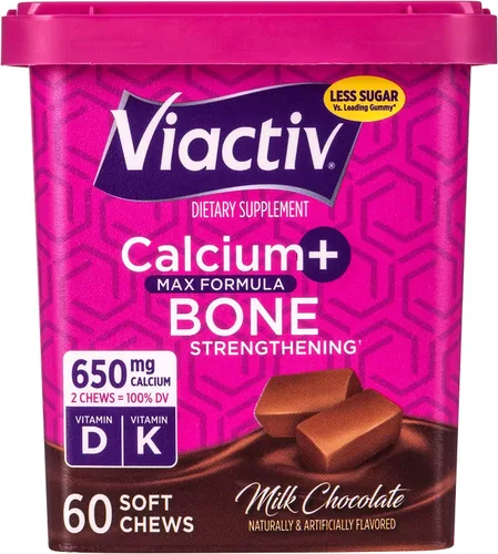 Vista 8 de Viactiv Suplemento de calcio + vitamina D3 masticables suaves, caramelo, 60 masticables - Suplemento dietético de calcio para la salud ósea